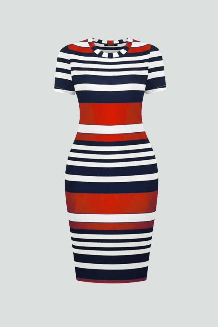 Vestido Midi Mujer Ajustado Rayas Manga Corta - Mavetta