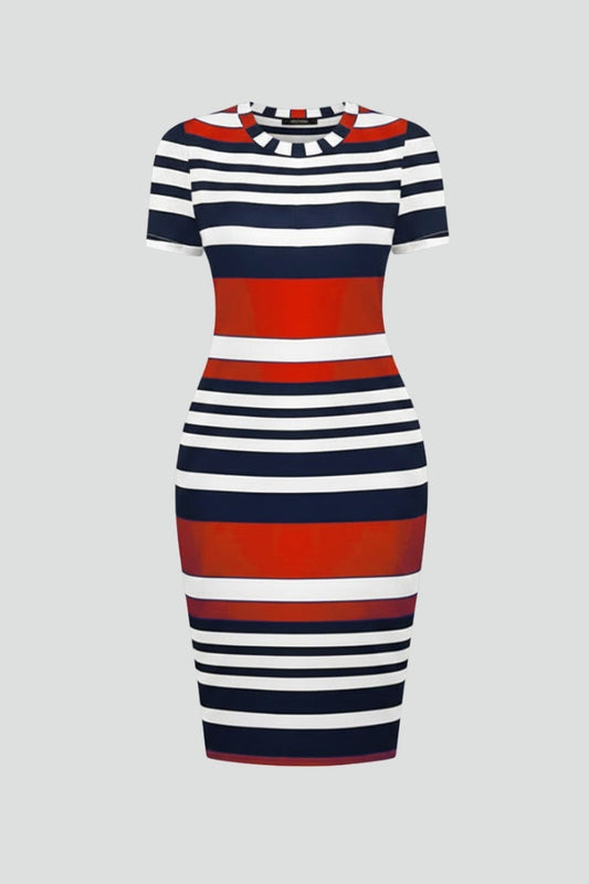Vestido Midi Mujer Ajustado Rayas Manga Corta - Mavetta