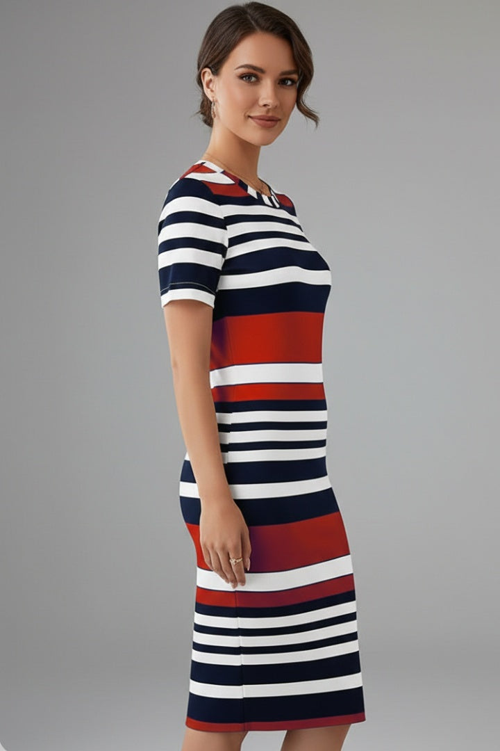 Vestido Midi Mujer Ajustado Rayas Manga Corta