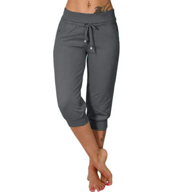 Pantalones Capri Mujer Algodón Cintura Elástica Cordón Ajustable