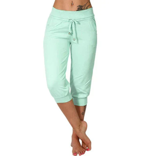 Pantalones Capri Mujer Algodón Cintura Elástica Cordón Ajustable