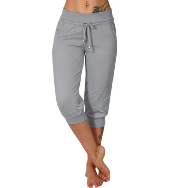 Pantalones Capri Mujer Algodón Cintura Elástica Cordón Ajustable