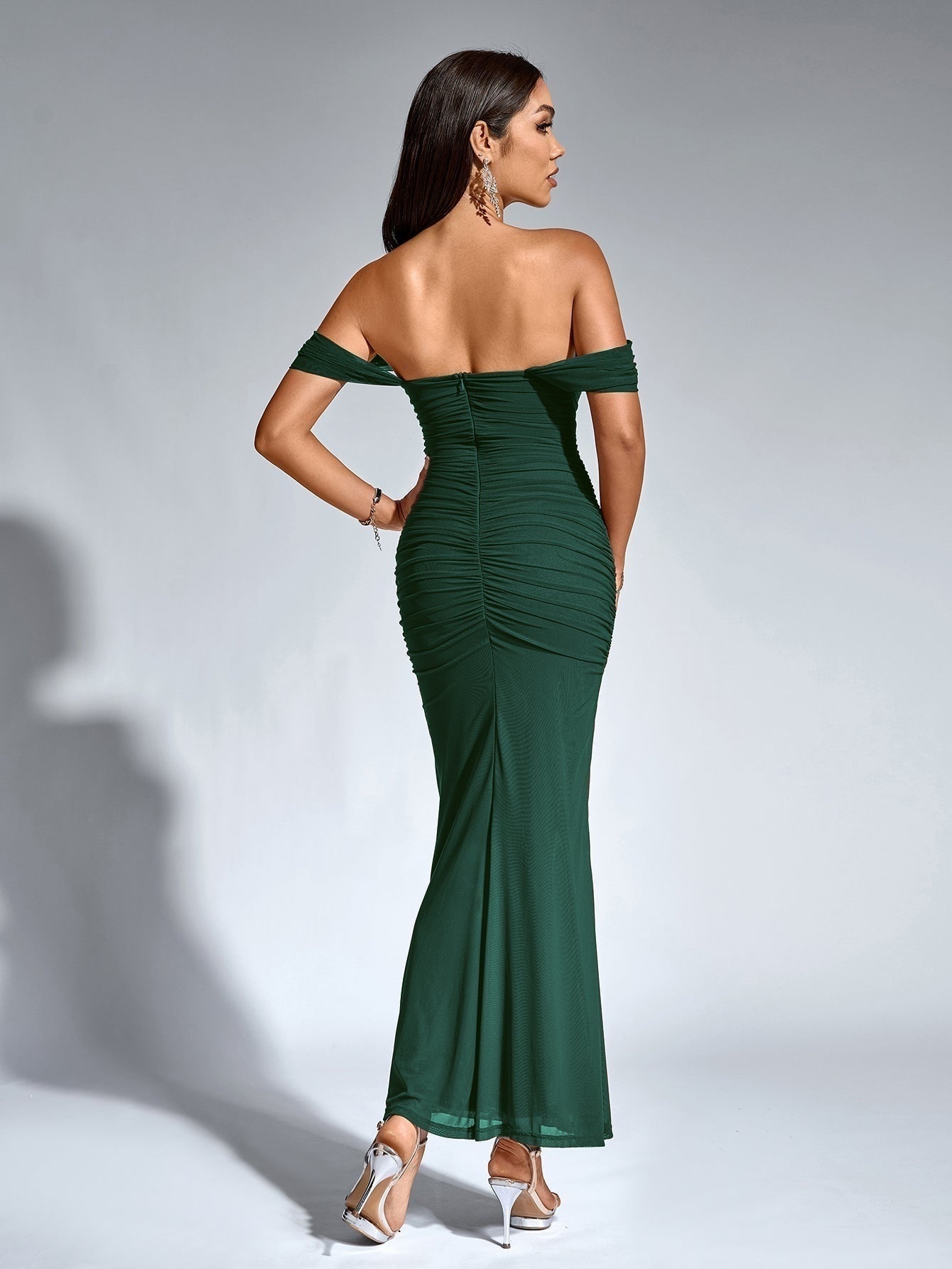 Vestido Largo Mujer Drapeado Hombros Descubiertos