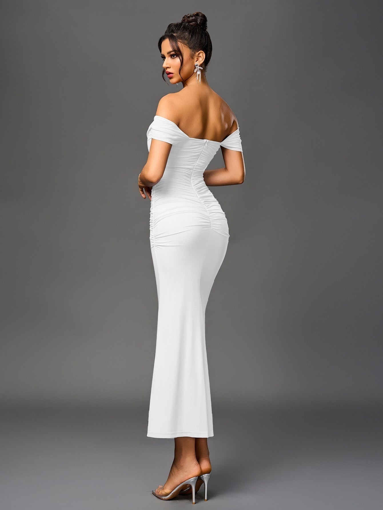 Vestido Largo Mujer Drapeado Hombros Descubiertos