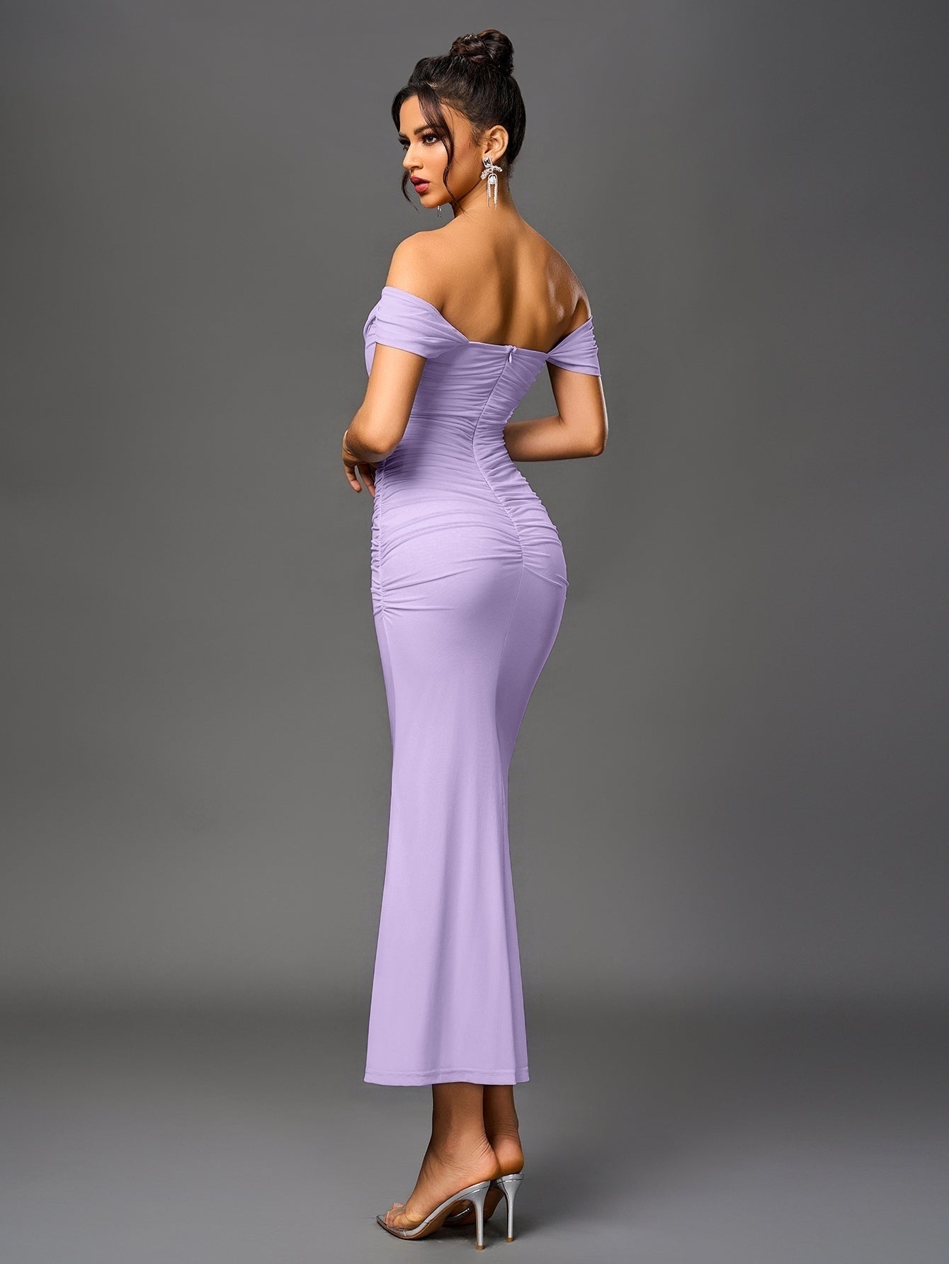 Vestido Largo Mujer Drapeado Hombros Descubiertos
