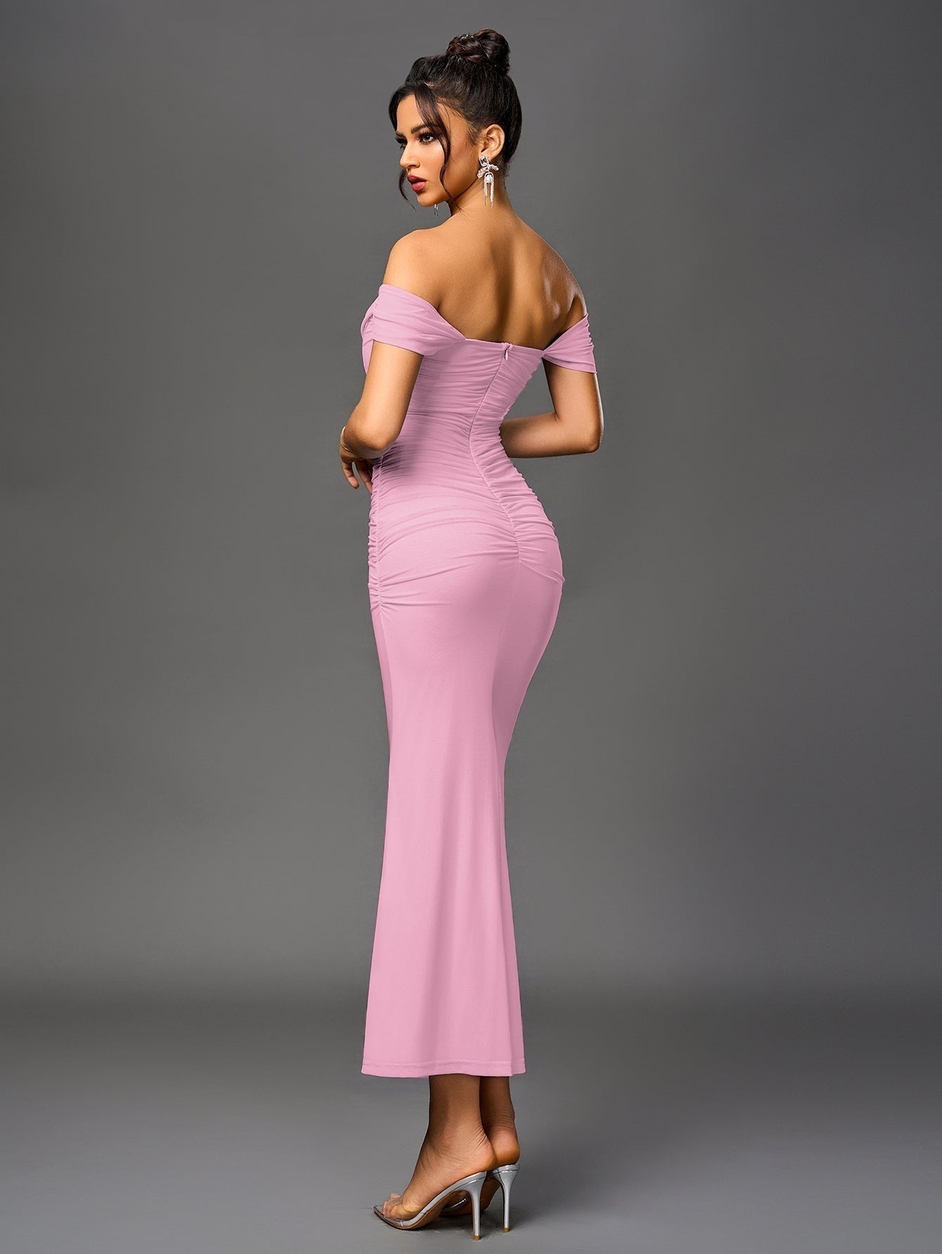 Vestido Largo Mujer Drapeado Hombros Descubiertos