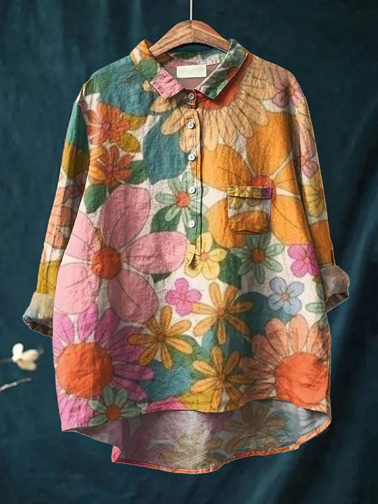 Camisa oversize hombre de algodón estampado artístico perros