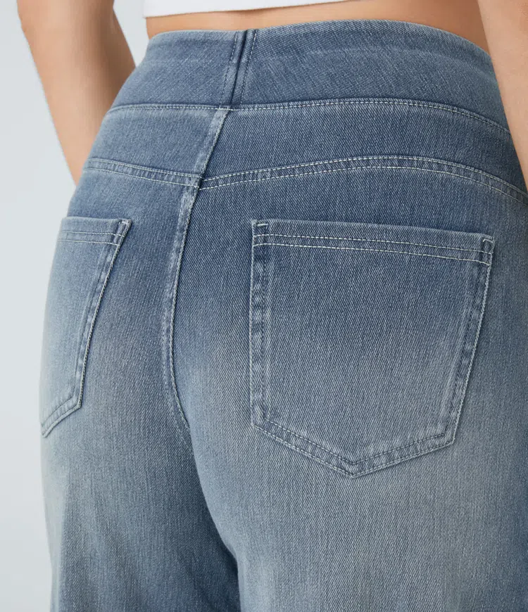 Pantalones mujer denim elástico talle alto pierna ancha moldeadores