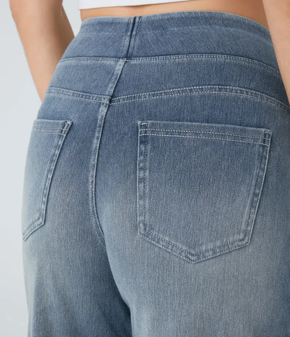Pantalones mujer denim elástico talle alto pierna ancha moldeadores
