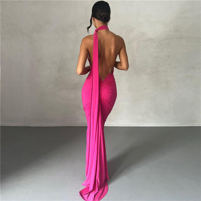 Vestido Largo Mujer Ajustado Fruncido Espalda Descubierta Fiesta