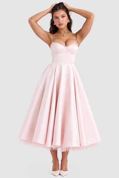 Vestido Midi Mujer de Satén Suave Ajuste Elegante