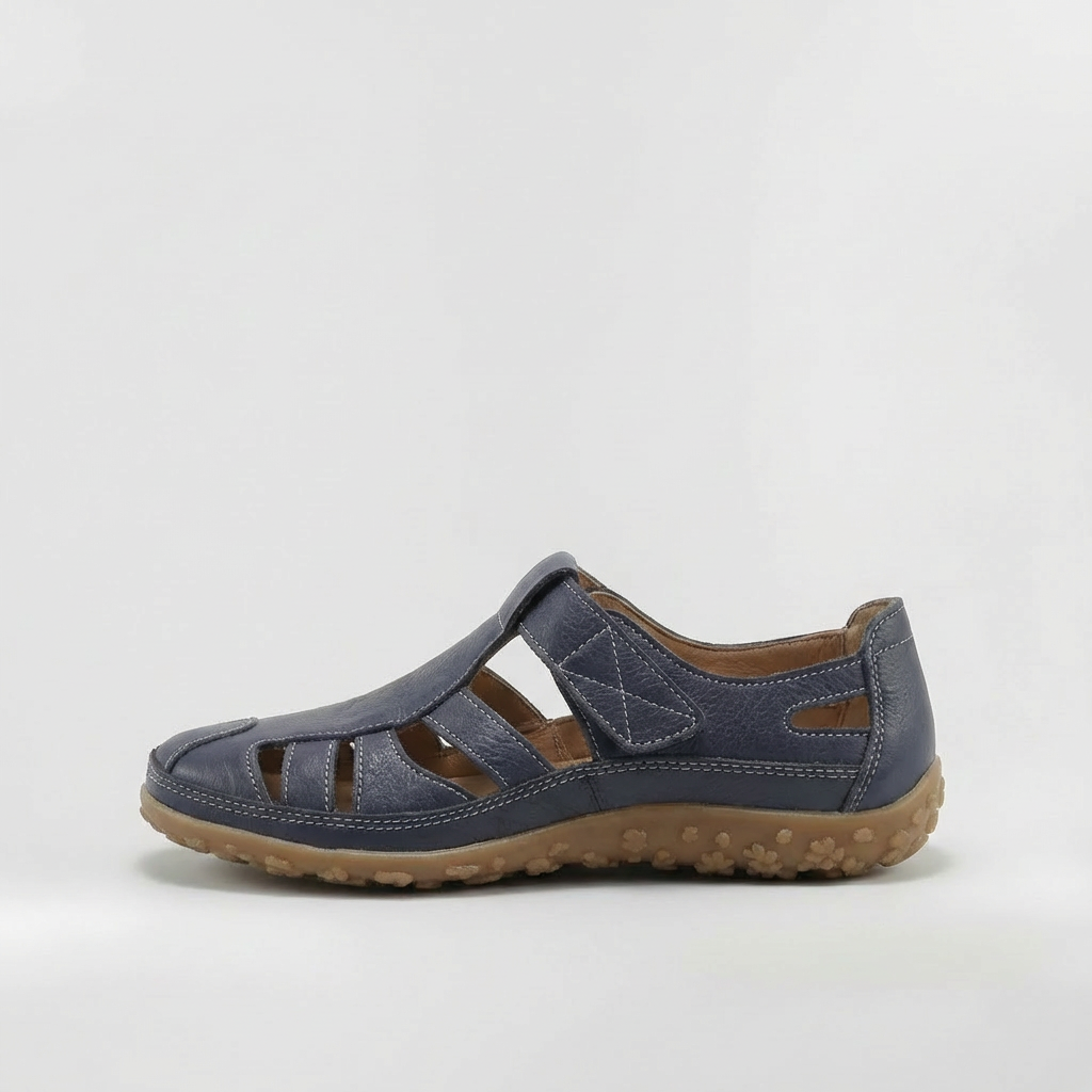 Sandalias Cerradas Mujer de Cuero con Tiras Suela Confortable