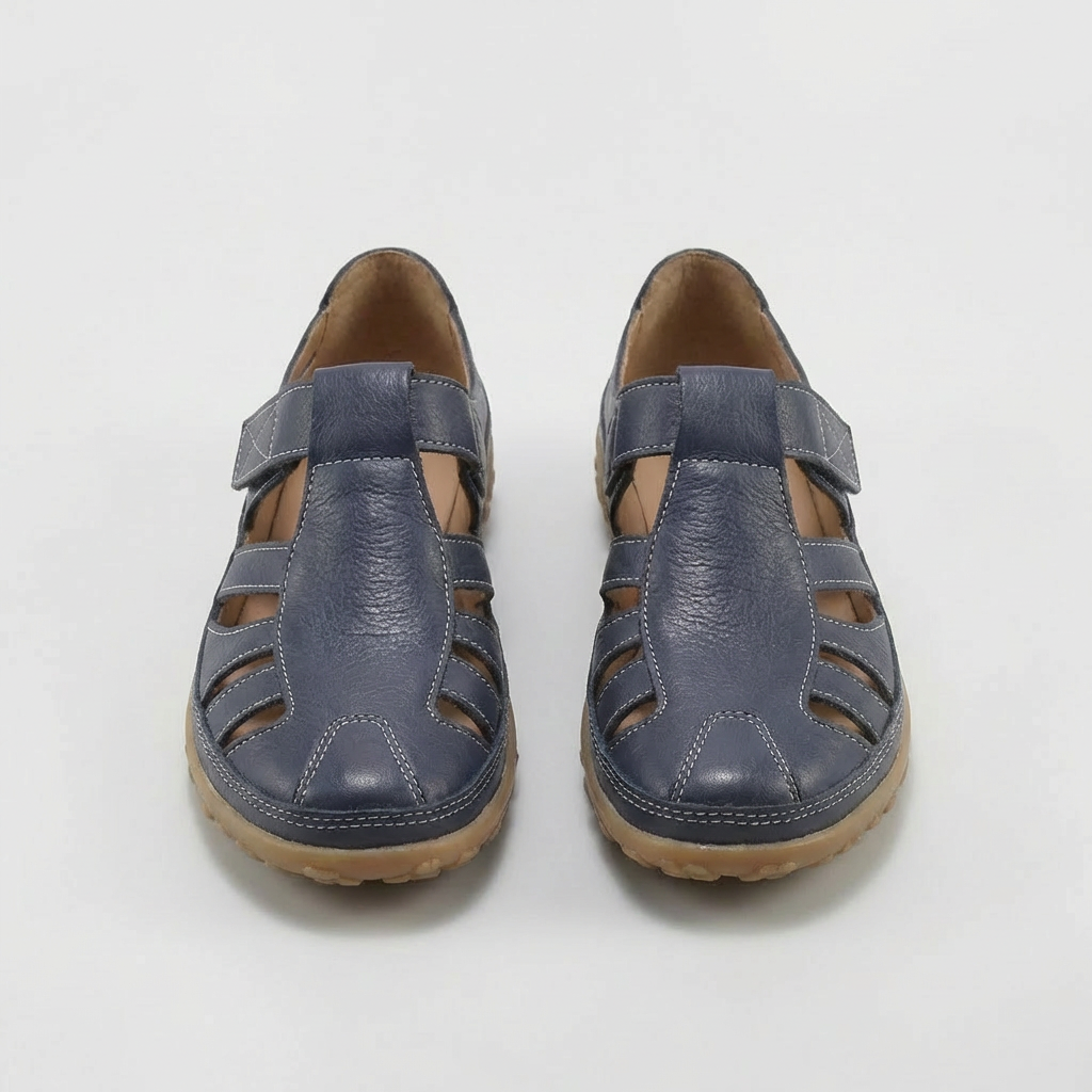 Sandalias Cerradas Mujer de Cuero con Tiras Suela Confortable
