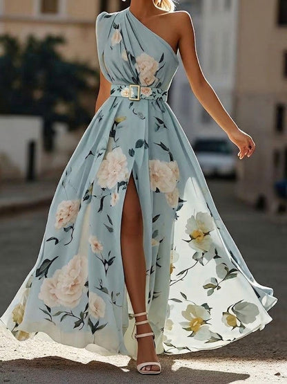 Vestido largo mujer floral un solo hombro