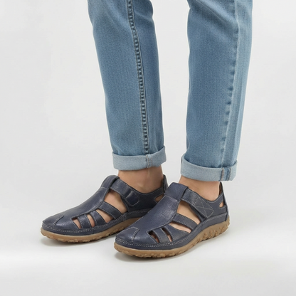 Sandalias Cerradas Mujer de Cuero con Tiras Suela Confortable