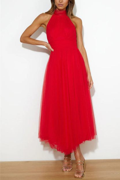 Vestido midi mujer Escote halter Falda voluminosa