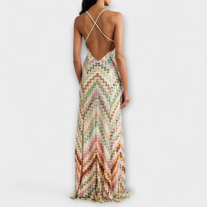 Vestido Largo Mujer de Punto Escote en V Ajuste Holgado