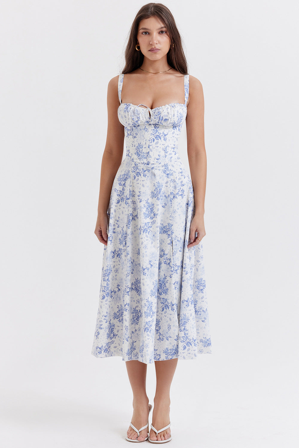 Vestido Midi Mujer de Corsé Ajustado Tirantes Primavera Verano