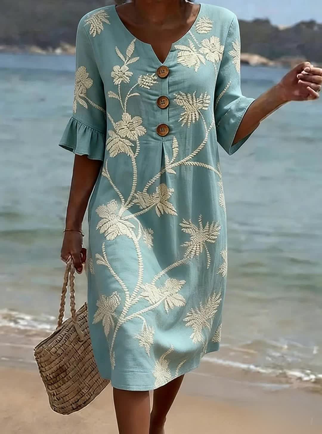 Vestido mujer algodón lino casual botones verano - Mavetta