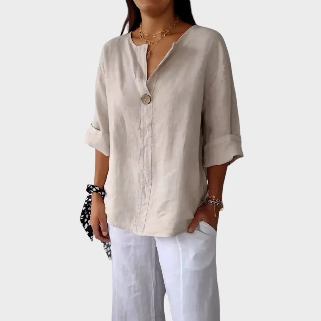 Blusa Mujer de Lino Escote en V Casual Elegante