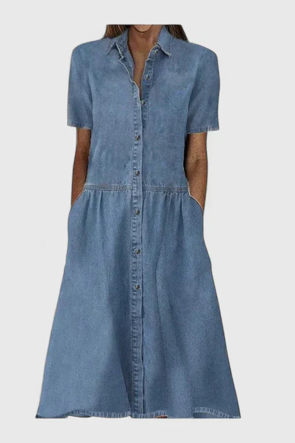 Vestido Camisero Mujer Denim Ligero Corte Casual - Mavetta