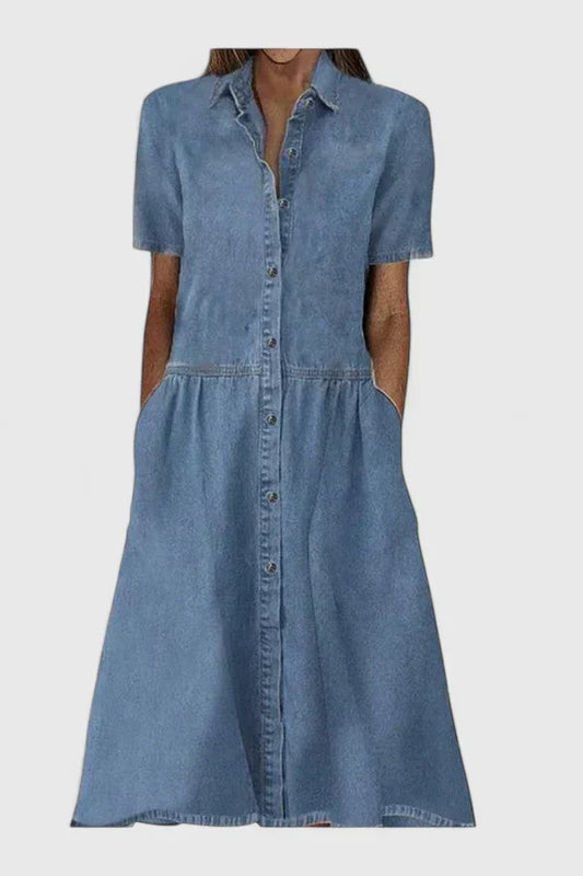 Vestido Camisero Mujer Denim Ligero Corte Casual - Mavetta