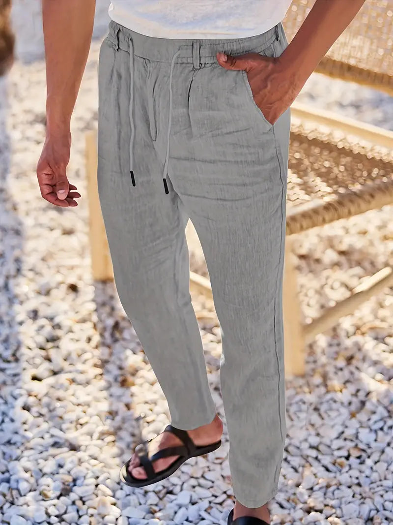 Pantalones Lino Hombre Anchos Cordón Ajustable