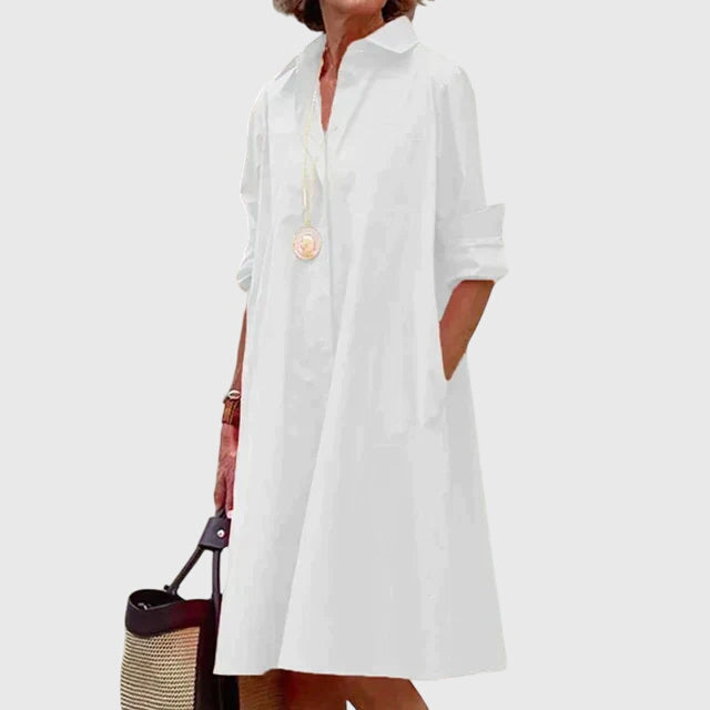 Vestido Mujer Ligero Algodón Cuello Camisero Botones Bolsillos