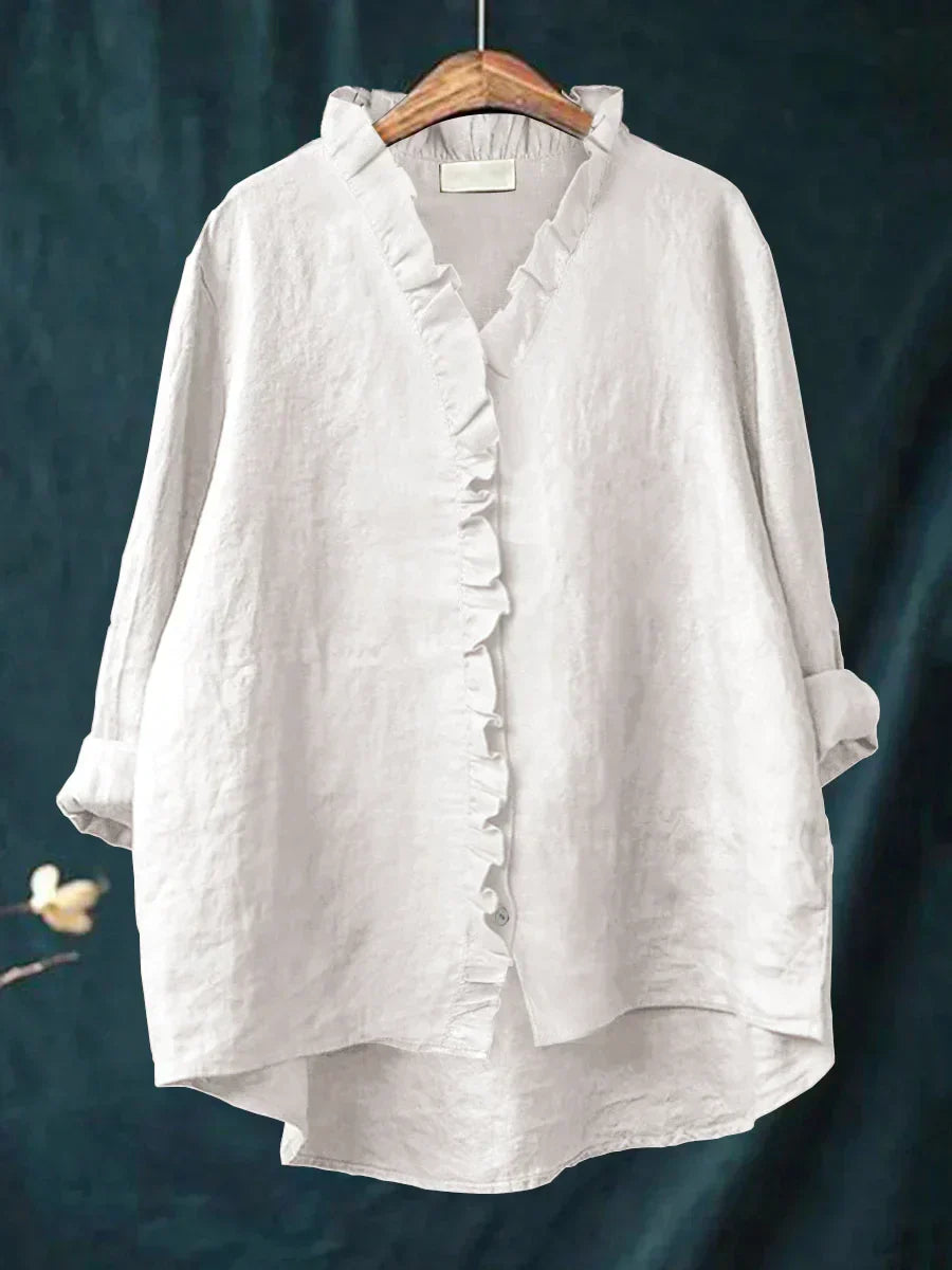 Camisa Mujer Algodón Lino Volantes Diseño Fluido Verano