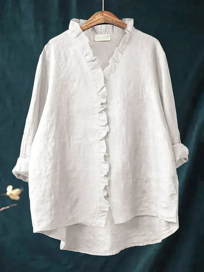 Camisa Mujer Informal con Volantes Ajuste Regular