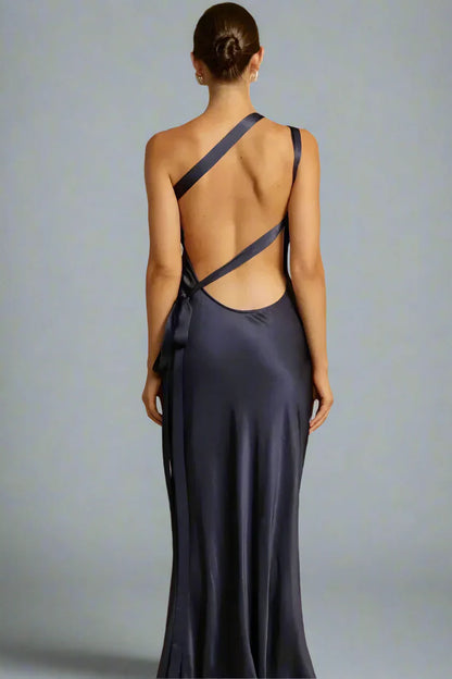 Vestido Noche Mujer de Satén Diseño Un Hombro