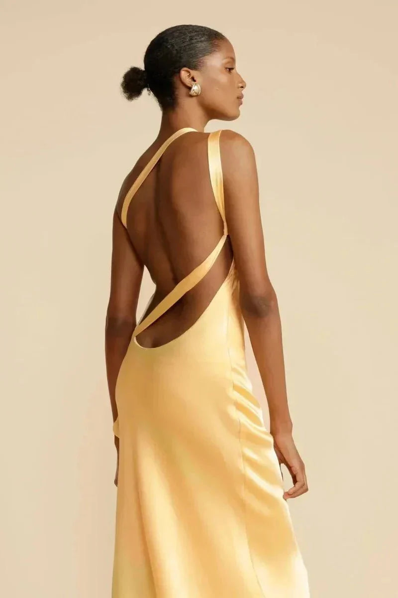 Vestido Noche Mujer de Satén Diseño Un Hombro