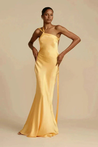 Vestido Noche Mujer de Satén Diseño Un Hombro