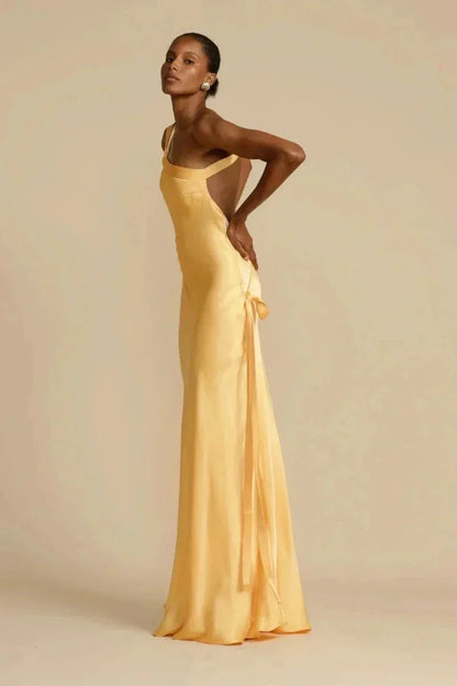 Vestido Noche Mujer de Satén Diseño Un Hombro