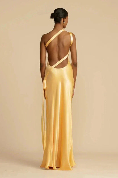 Vestido Noche Mujer de Satén Diseño Un Hombro