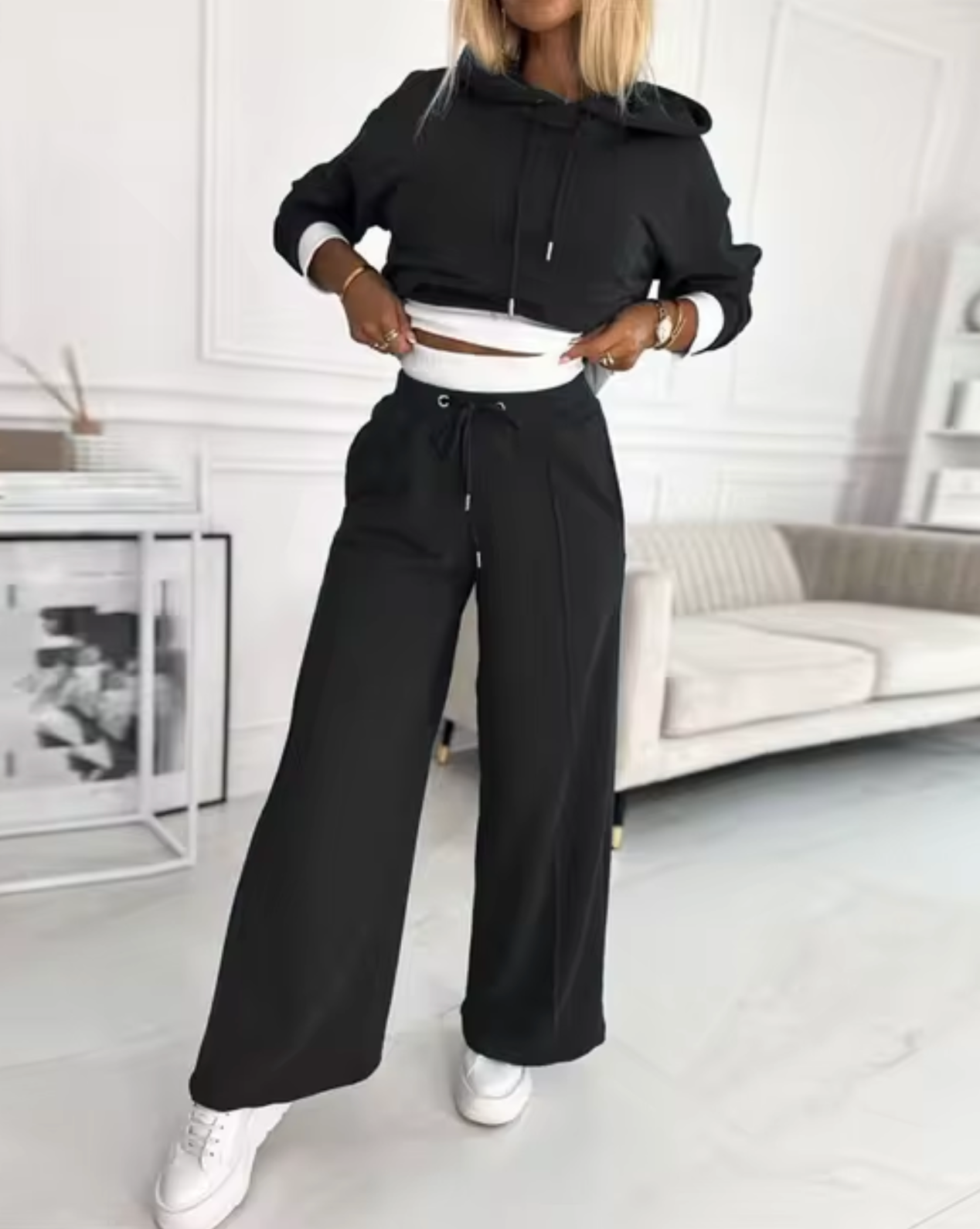 Conjunto Mujer Sudadera con Capucha y Pantalón Pierna Ancha - Mavetta