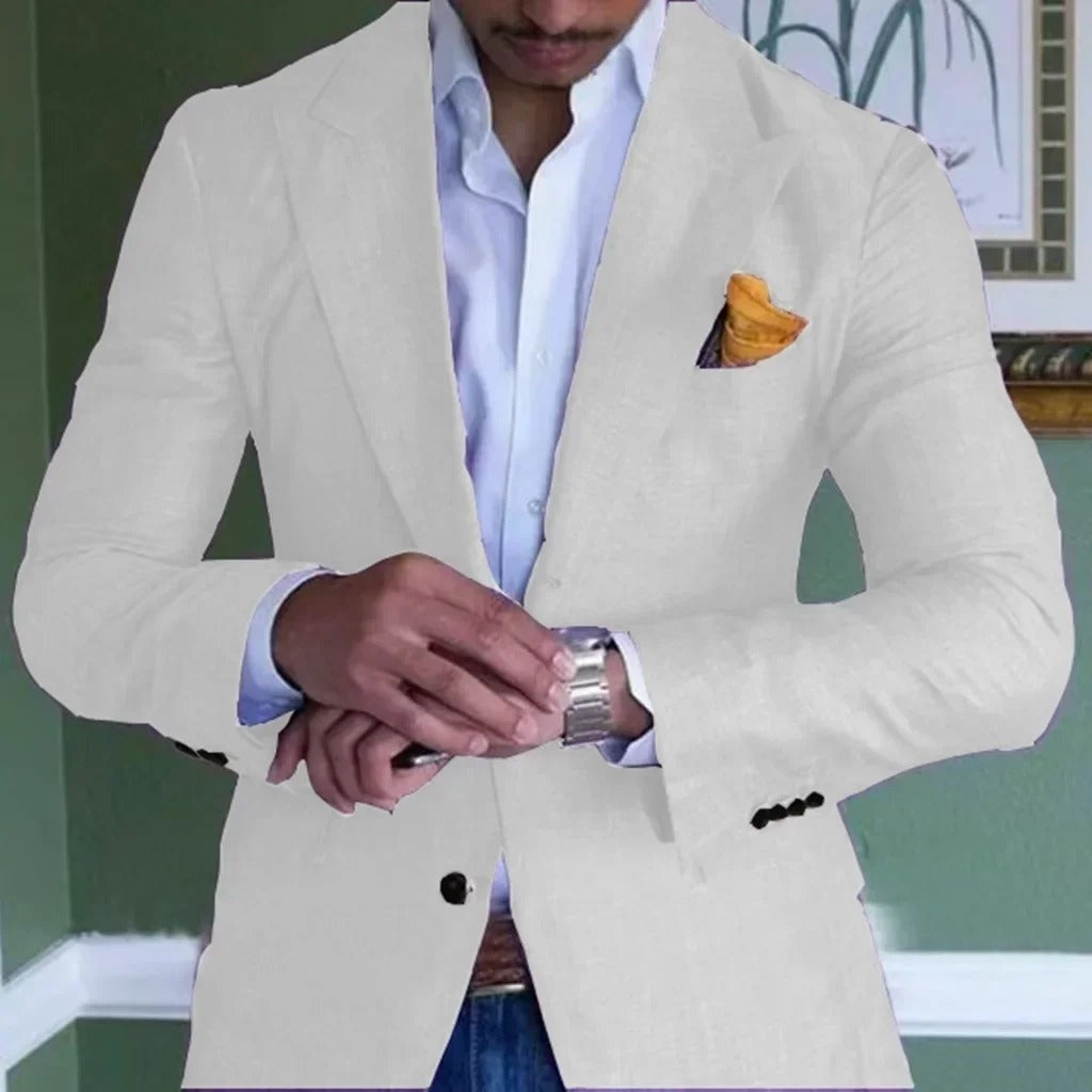 Chaqueta de Traje de Lino Hombre Solapa Clásica