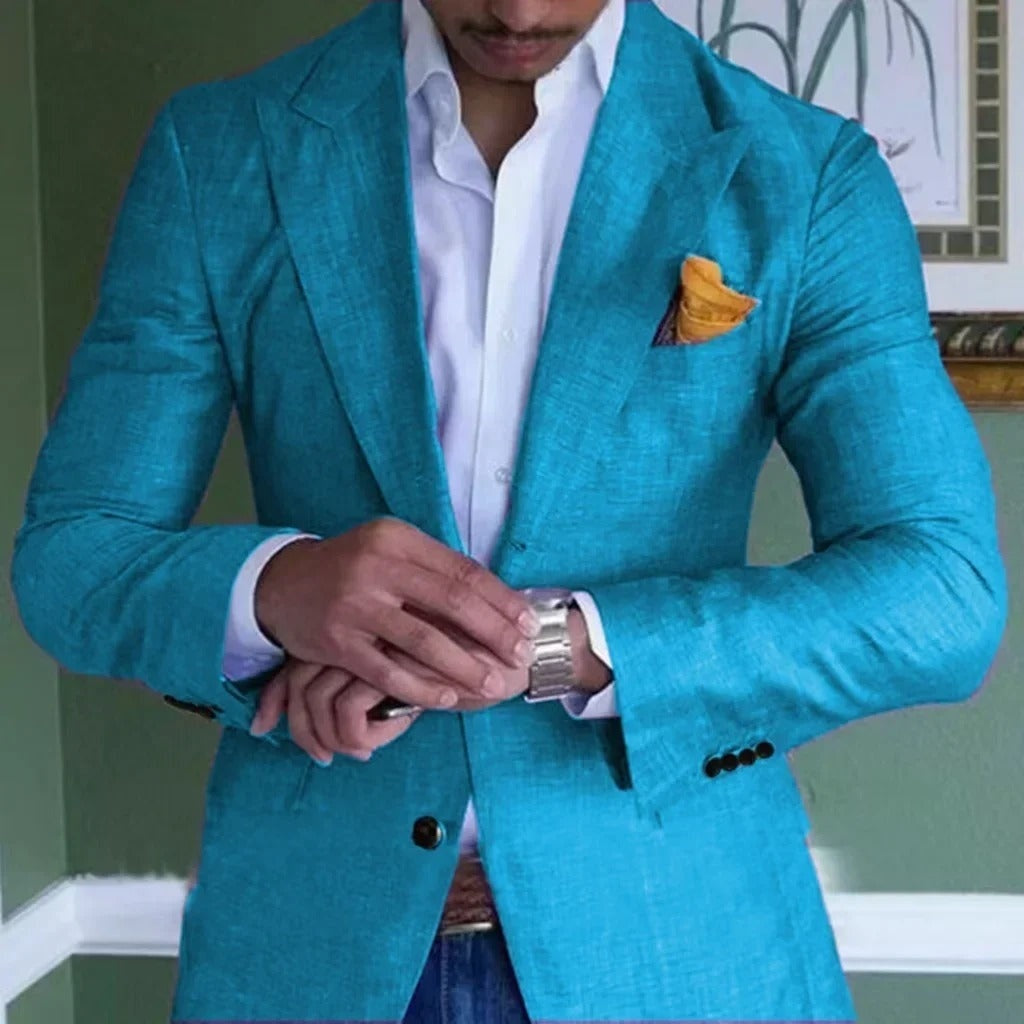 Chaqueta de Traje de Lino Hombre Solapa Clásica