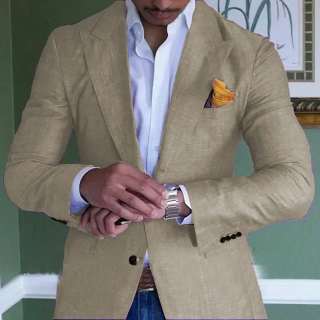 Chaqueta de Traje de Lino Hombre Solapa Clásica