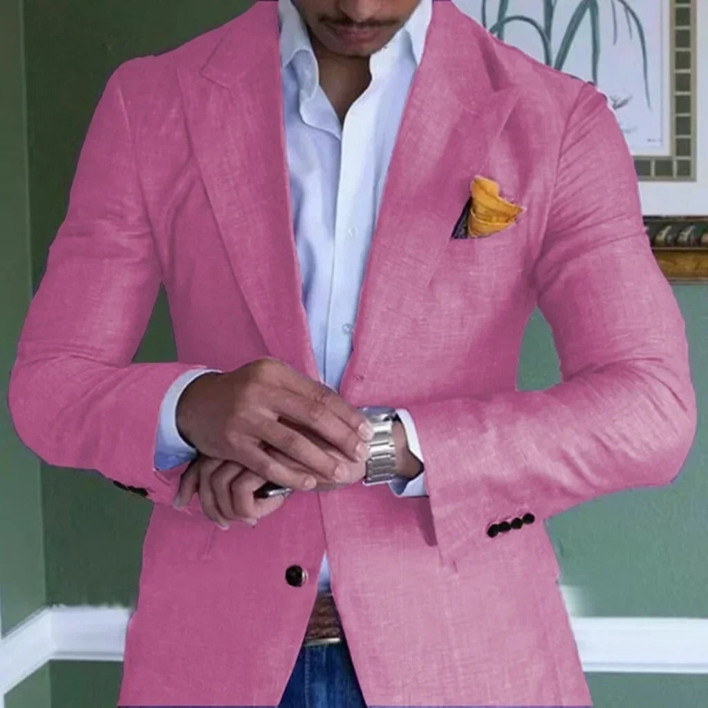 Chaqueta de Traje de Lino Hombre Solapa Clásica