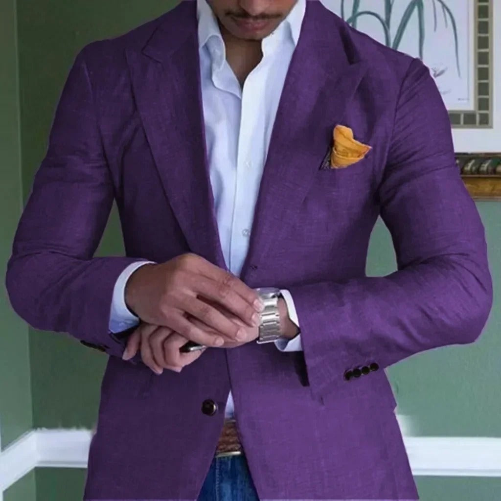Chaqueta de Traje de Lino Hombre Solapa Clásica