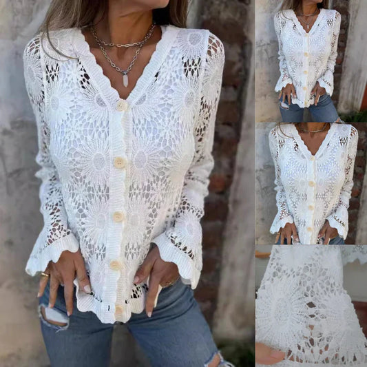 Cardigan Mujer de Encaje Cuello en V - Mavetta