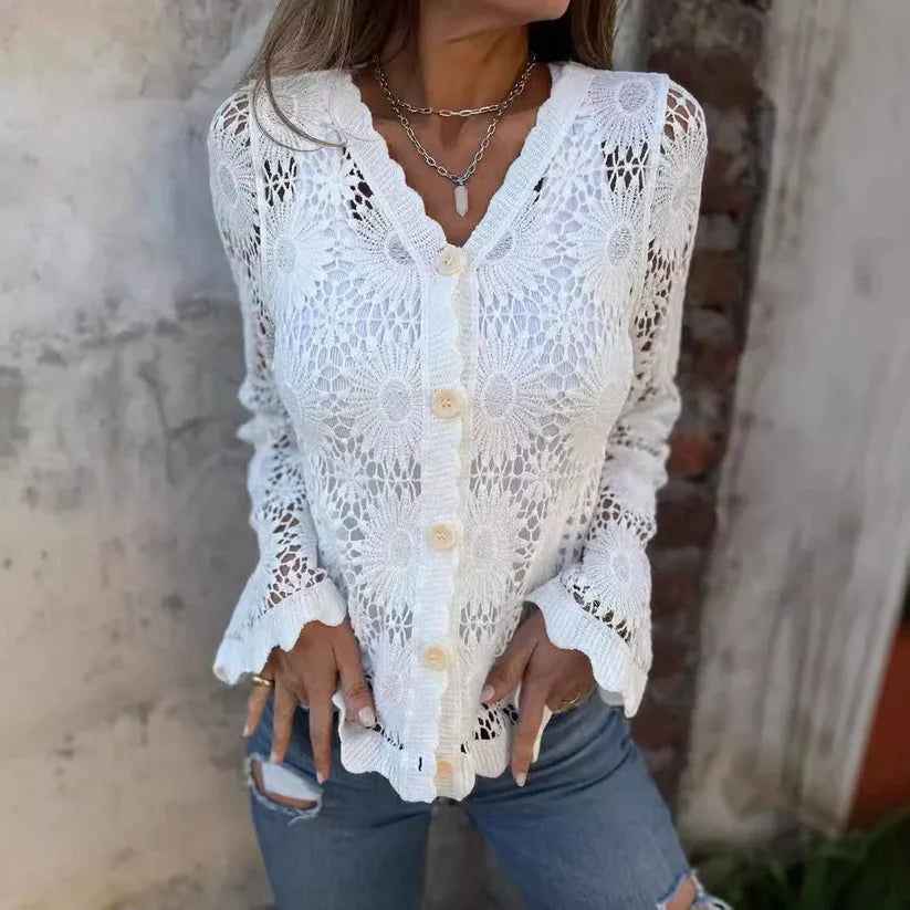 Cardigan Mujer de Encaje Cuello en V