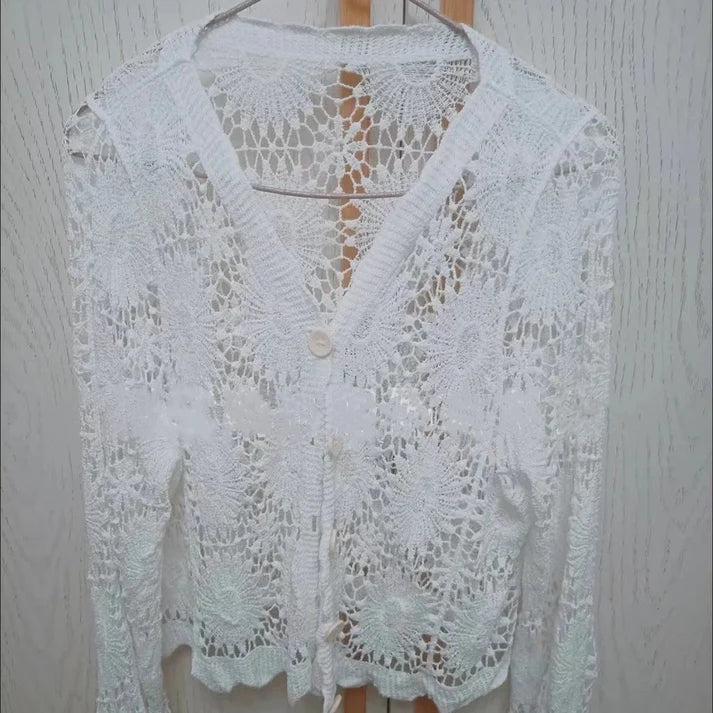 Cardigan Mujer de Encaje Cuello en V