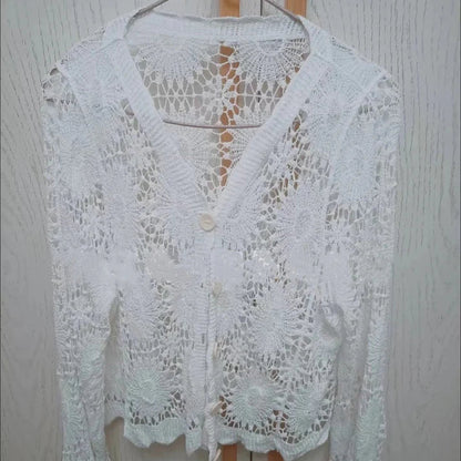 Cardigan Mujer de Encaje Cuello en V