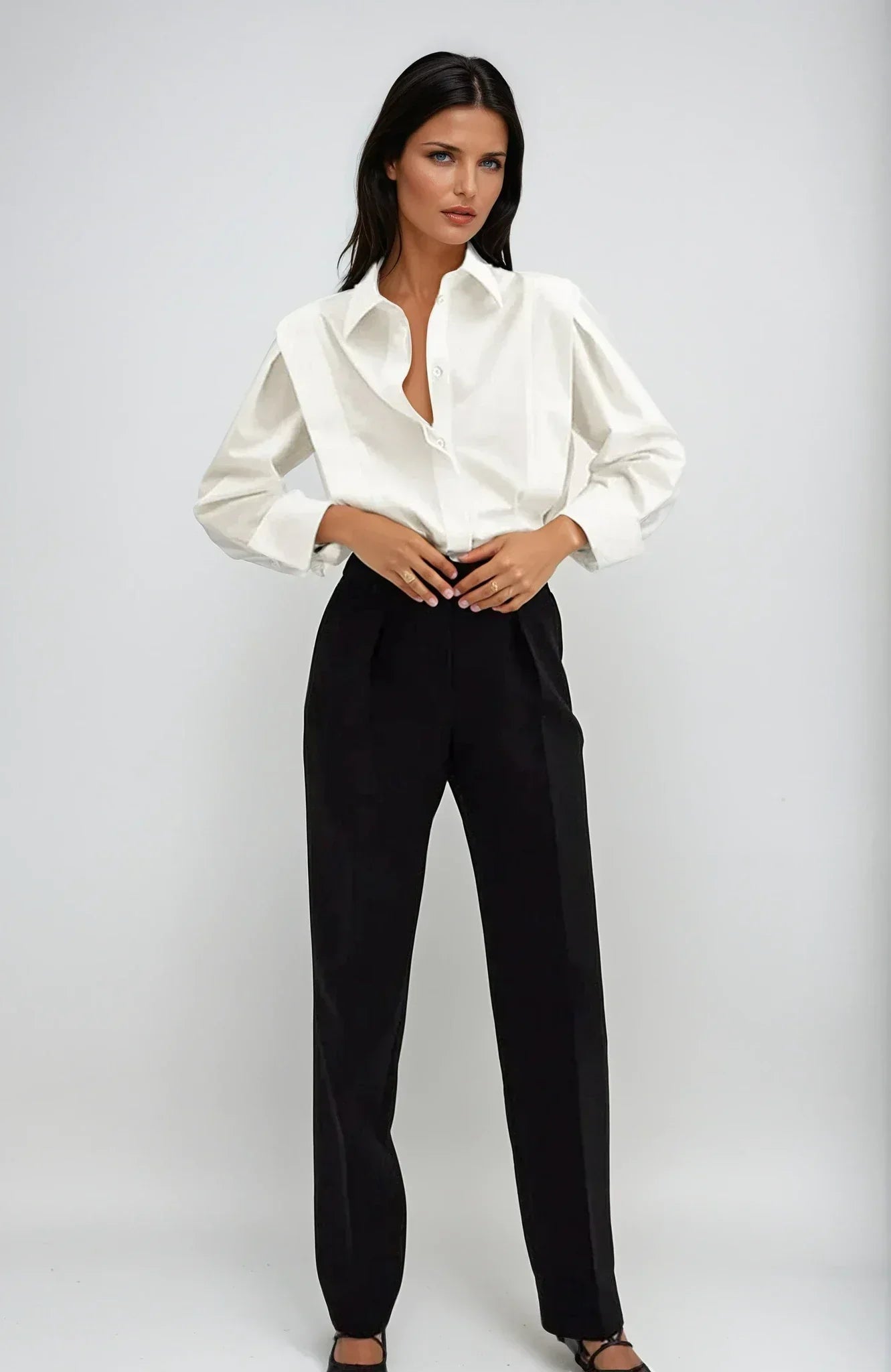 Blusa Mujer Manga Larga Cuello Solapa Puños Ajustables