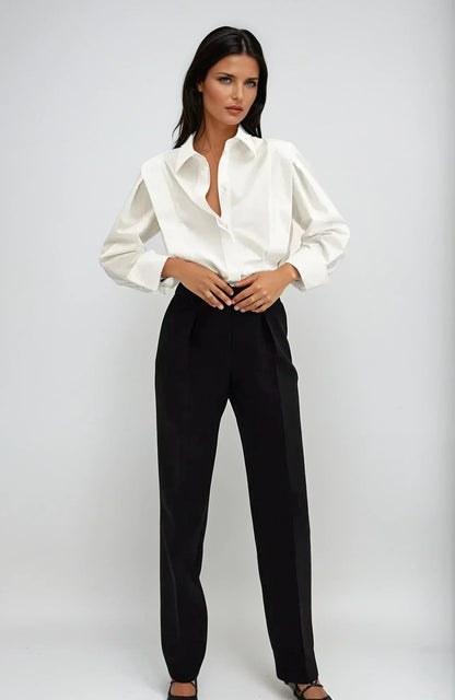 Blusa Mujer Manga Larga Cuello Solapa Puños Ajustables