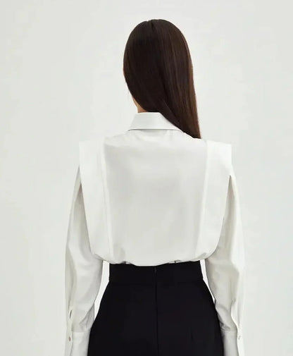 Blusa Mujer Manga Larga Cuello Solapa Puños Ajustables