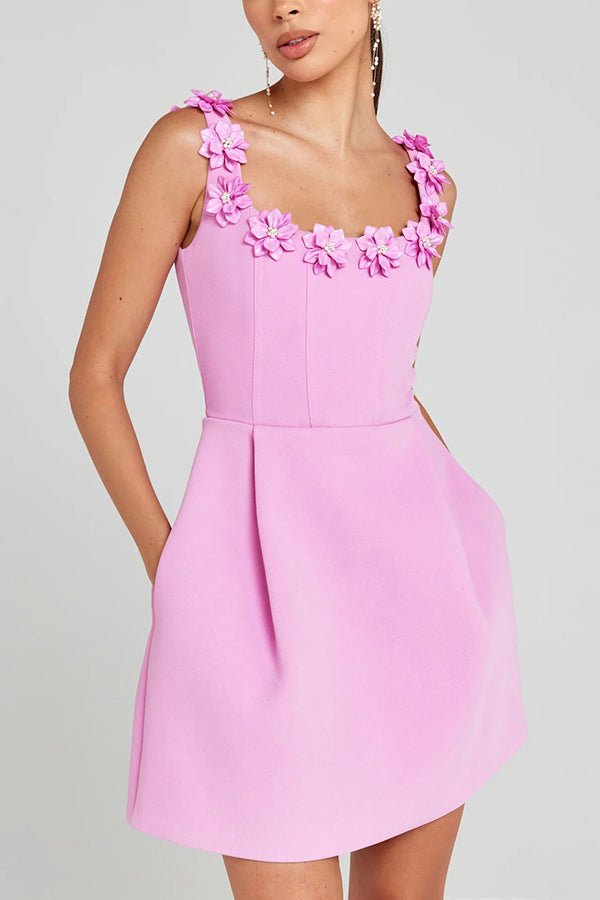 Vestido mini mujer con aplicaciones florales ligero para fiesta