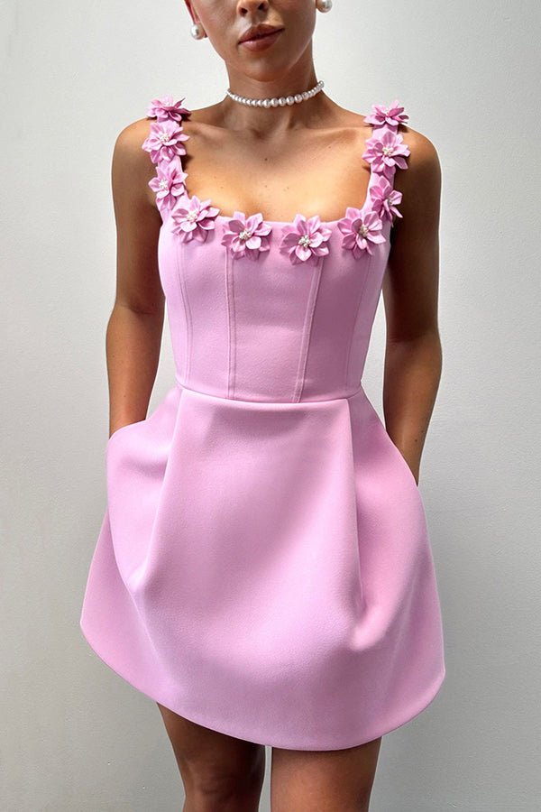 Vestido mini mujer con aplicaciones florales ligero para fiesta